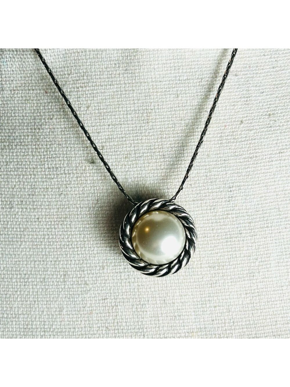 Brighton Magic Pearl Necklace Reversible Pendant Silver Plated Crystals 17"